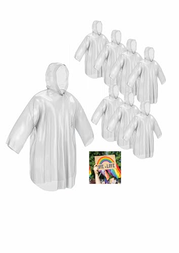 skapandi 8x Einweg Regenponcho mit Kapuze | Regencape | Regenjacke | Regenbekleidung | transparent & wasserdicht für Erwachsene und Kinder | Edition LGBTQIA+ | Queer | CSD | Pride | Flagge von skapandi