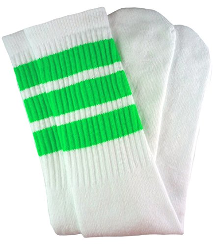 SKATERSOCKS Skatersocken 63,5 cm kniehohe Schlauchsocken, Weiß / Neon Grün Streifen Stil 1 von skatersocks