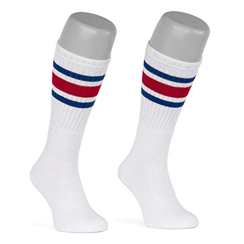 skatersocks 19 Inch gestreifte Damen Socken Kniestrümpfe wadenhohe Herren Retro Tube Socks weiss - royal blau/rot gestreift - UNISEX - OSFA von skatersocks