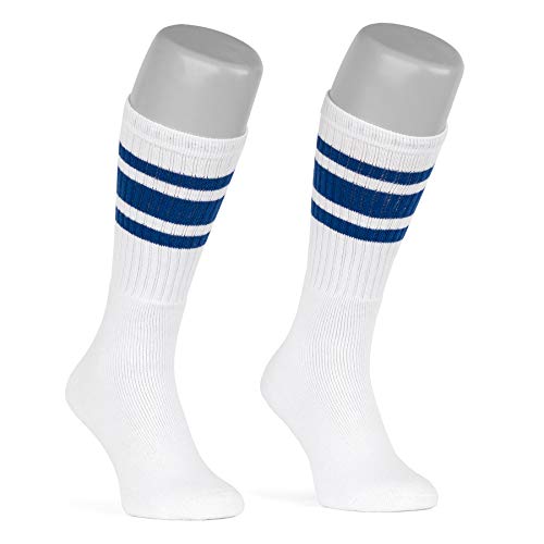 skatersocks 19 Inch gestreifte Damen Socken Kniestrümpfe wadenhohe Herren Retro Tube Socks weiss - royal blau gestreift - UNISEX - OSFA von skatersocks