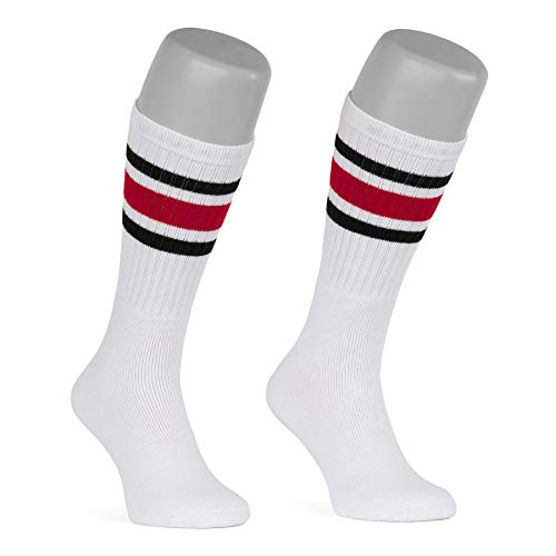 skatersocks 19 Inch gestreifte Damen Socken Kniestrümpfe wadenhohe Herren Retro Tube Socks weiss - schwarz/rot gestreift - UNISEX - OSFA von skatersocks