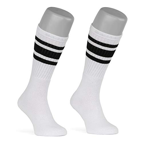 skatersocks 19 Inch gestreifte Damen Socken Kniestrümpfe wadenhohe Herren Retro Tube Socks weiss - schwarz gestreift - UNISEX - OSFA von skatersocks