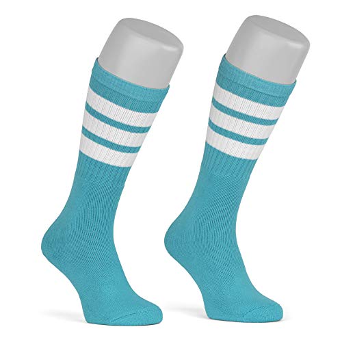 skatersocks 19 Inch gestreifte Damen Socken Kniestrümpfe wadenhohe Herren Tube Socks aqua - weiss gestreift - UNISEX - OSFA von skatersocks