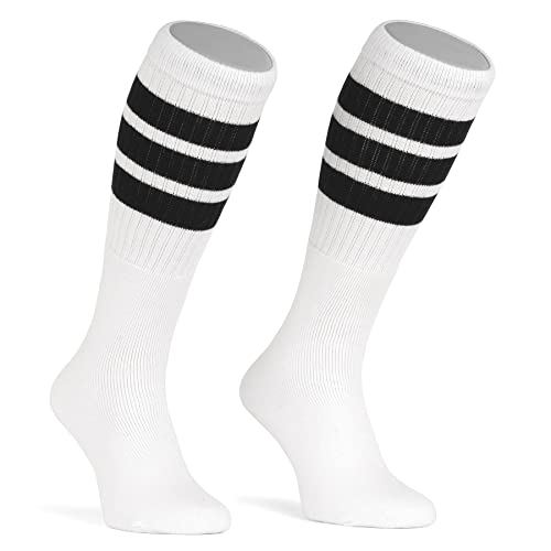 skatersocks 22 Inch kniehohe gestreifte Damen Socken Kniestrümpfe Knee High Overknee Herren Retro Tube Socken weiss - schwarz gestreift von skatersocks