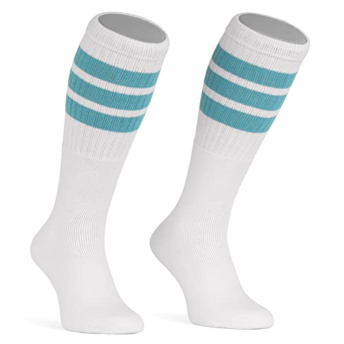 skatersocks 22 Inch kniehohe gestreifte Damen Socken Kniestrümpfe Knee High Overknee Old School Retro Tube Socken weiss - aqua blau gestreift von skatersocks