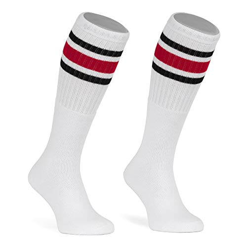 skatersocks 22 Inch kniehohe gestreifte Damen Socken Kniestrümpfe knee high overknee Herren Retro Tube Socks weiss - schwarz/rot gestreift - UNISEX - OSFA skatersocks 22 Inch kniehohe gestreifte Damen Socken Kniestrümpfe knee high overknee Herren Retro Tube Socks weiss - schwarz/rot gestreift - UNISEX - OSFA von skatersocks