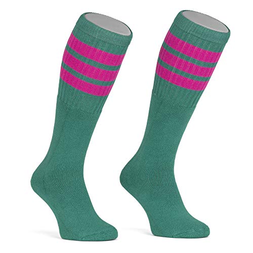 skatersocks 22 Inch kniehohe gestreifte Damen Socken Kniestrümpfe knee high overknee Old School Retro Tube Socks teal - hot pink gestreift von skatersocks