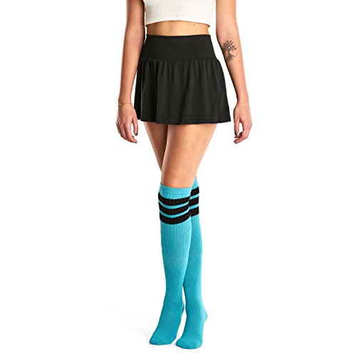 skatersocks 30 Inch Over the Knee High gestreifte Kniehohe Damen Tube Socken im Retro Style aqua blau - schwarz gestreift von skatersocks