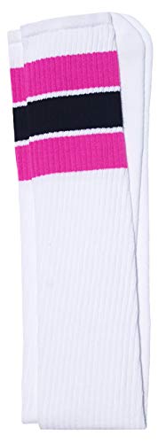 skatersocks 35 Inch Damen Overknee Kniestrümpfe Tube Socken weiß hot pink schwarz gestreift von skatersocks