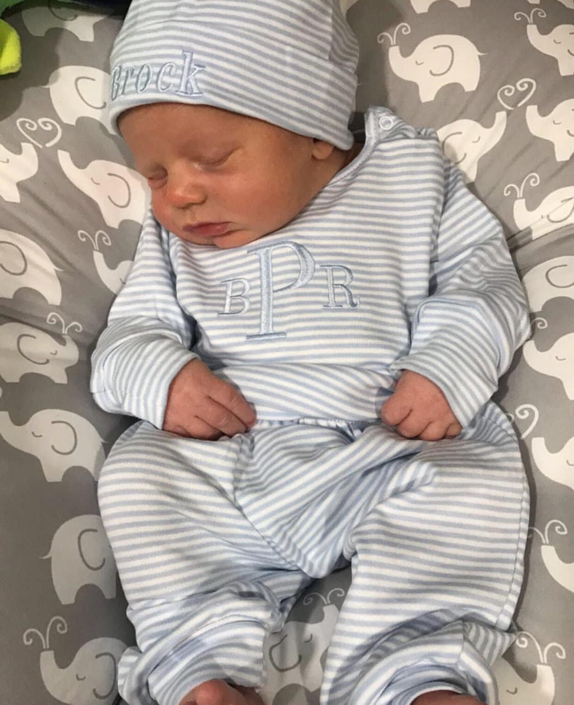 Baby Outfit Für Jungen, Coming Home Outfit, Pima Baumwolle, Nach Hause Kommen Set, Mit Monogramm Und Blauen Streifen von skcreationss