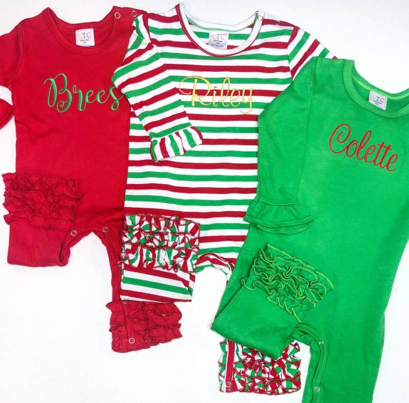 Mädchen Strampler, Strampler Mit Monogramm, Personalisierte Mädchenkleidung, Weihnachts-Outfit, Mädchen-Strampler, Kreationen Ltc von skcreationss