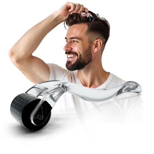 Effizienter Microneedling Dermaroller Männer – 192 Echte Edelstahl Nadeln gegen Haarausfall | Haarroller & Bartroller für Haarwachstum | Minoxidil Kompatibel | Bartpflege Tool – skinFUTURE® von skinFUTURE
