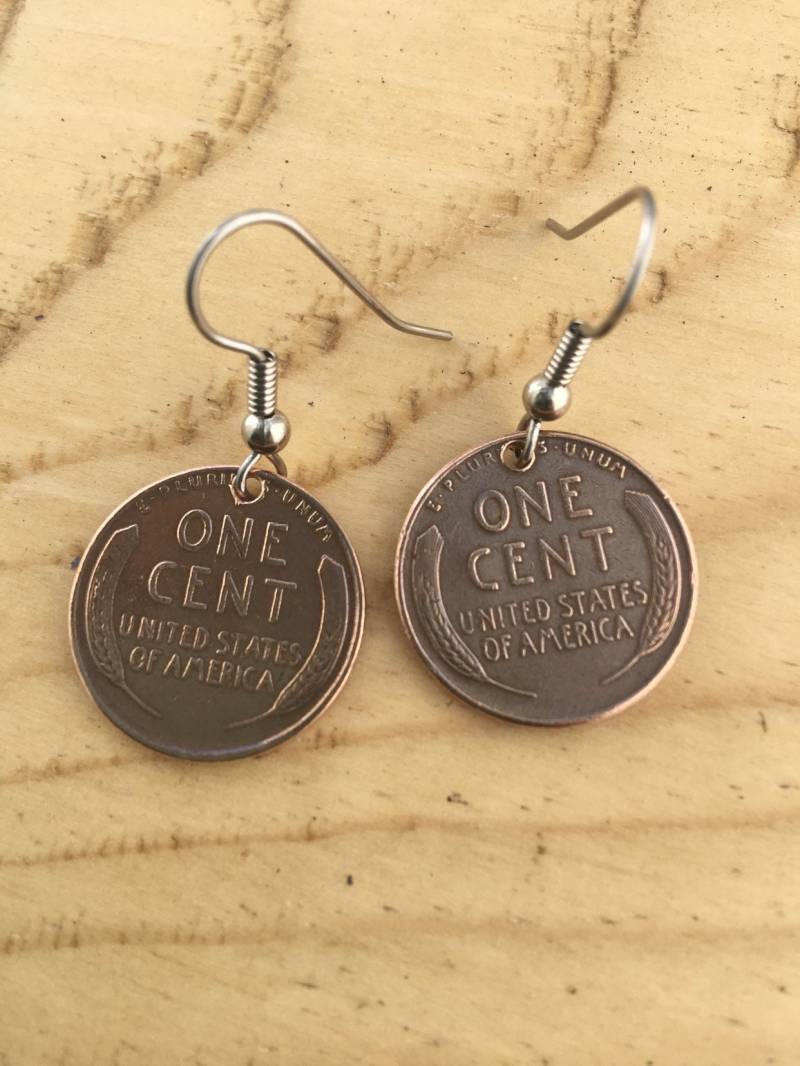 Weizen Pfennig Ohrringe Mit Ohrhaken Aus Chirurgenstahl, Massiv Kupfer Weizen Pfennig Ohrringe Mit Ohrhaken Aus Chirurgenstahl, Massiv Kupfer von skydesign