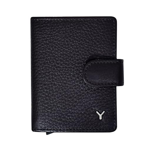 skyle Damen-Geldbörse aus echtem Leder, Popup-Kartenhalter aus Metall mit 12 Kartenfächern und ID-Fenster, italienisches Design, dünn mit RFID-Schutz und Münztasche, Dark Brown Coffe, 9x7x2 cm, von SKYLE