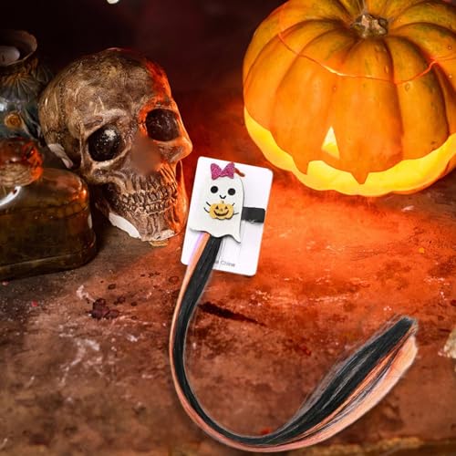 Skyrabbiter Halloween Haarclip mit Geister-Design, Orange-Schwarz Haarverlängerung, Glattes Haar, Kürbis Fledermaus Mädchen Haarschmuck, Bunte Haarteile Synthese Party Ankleiden (A) von skyrabbiter