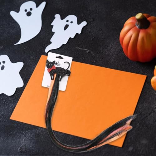 Skyrabbiter Halloween Haarclip mit Geister-Design, Orange-Schwarz Haarverlängerung, Glattes Haar, Kürbis Fledermaus Mädchen Haarschmuck, Bunte Haarteile Synthese Party Ankleiden (B) von skyrabbiter