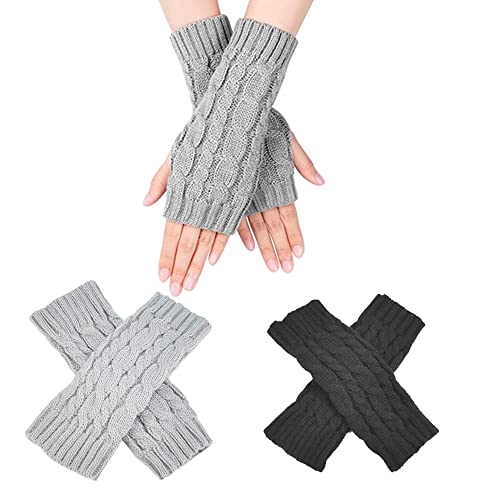 skytowards 2 Paar Handschuhe Fingerlose Strickhandschuhe Handstulpen Fingerfrei Pulswärmer Damen Armstulpen Kurzer Halb Fingerhandschuhe Stricken Fingerless Gloves Handgelenkwärmer für Winter von skytowards