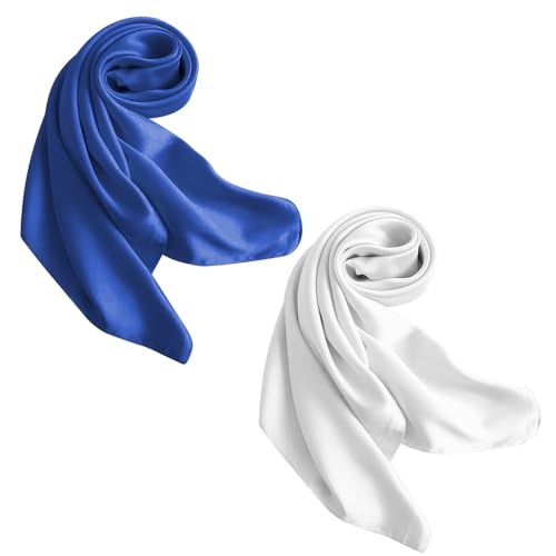 skytowards 2 Stück Bandana Damen Seidentuch Kopftuch Sommer Seidenhalstuch Frauen Haartuch Binden Blau Weiß Quadratische Schals Kopf Vierecktuch Bindetuch Taschentuch für Frauen(70 * 70cm) von skytowards