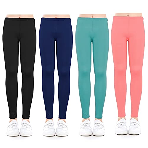 slaixiu 4er-Pack Leggings für Mädchen, weiche, bequeme Leggings für Kinder im Alter von 3 bis 12 Jahren, knöchellang, bedruckte Mädchen-Leggings, Bcfe, 6-7 Jahre von slaixiu