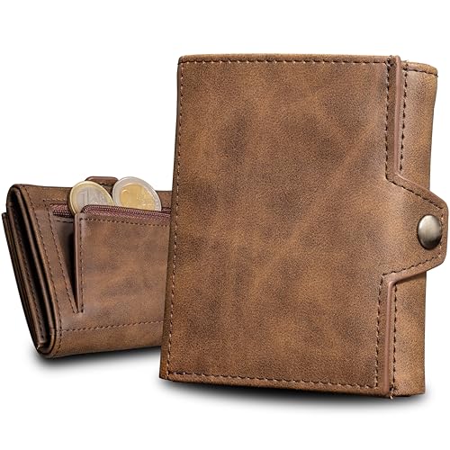 slimfin® Slim Wallet Fold mit Münzfach & RFID Schutz - Kartenetui - Geldbeutel Herren & Damen - Mini Geldbörse - Portemonnaie - Cardholder - Portmonee - Unisex - Braun von slimfin