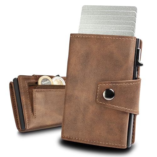 slimfin® Slim Wallet Maxi mit Münzfach - Kartenetui - Geldbeutel Herren - Geldbörse - Portemonnaie - Portmonee - Card Holder klein/Mini mit RFID Schutz - Braun von slimfin
