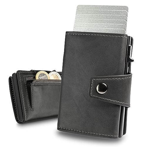 slimfin® Slim Wallet Maxi mit Münzfach - Kartenetui - Geldbeutel Herren - Geldbörse - Portemonnaie - Portmonee - Card Holder klein/Mini mit RFID Schutz - Grau von slimfin