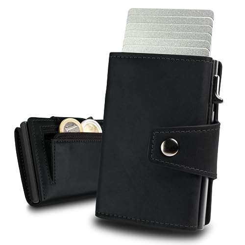 slimfin® Slim Wallet Maxi mit Münzfach - Kartenetui - Geldbeutel Herren - Geldbörse - Portemonnaie - Portmonee - Card Holder klein/Mini mit RFID Schutz - Unisex - Schwarz von slimfin