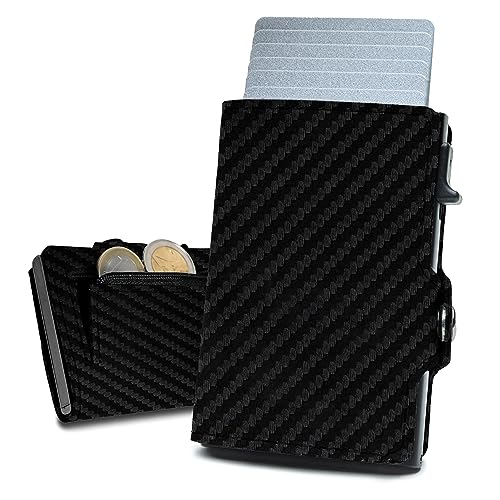 slimfin® Slim Wallet mit Münzfach - Kartenetui - Geldbeutel Herren - Geldbörse - Portemonnaie - Portmonee - Card Holder klein/Mini mit RFID Schutz - Unisex - Carbon von slimfin