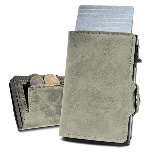 slimfin® Slim Wallet mit Münzfach - Kartenetui - Geldbeutel Herren - Geldbörse - Portemonnaie - Portmonee - Card Holder klein/Mini mit RFID Schutz - Sandgreen von slimfin