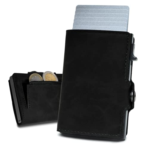 slimfin® Slim Wallet mit Münzfach - Kartenetui - Geldbeutel Herren - Geldbörse - Portemonnaie - Portmonee - Card Holder klein/Mini mit RFID Schutz - Schwarz von slimfin