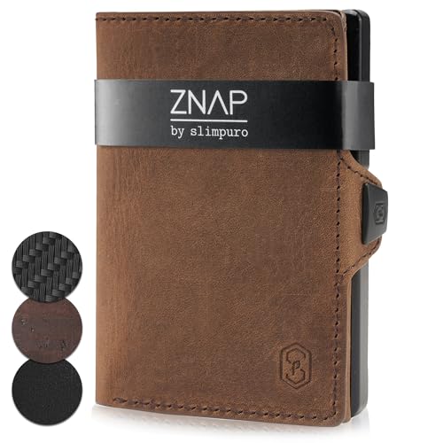 ZNAP® Slim Wallet Kreditkartenetui | Geldbörse Herren | Kartenhalter Geldbeutel Herren | Kartenetui Herren Geldbeutel | Herren Portemonnaie mit RFID Schutz | 12 Karten| Braun von slimpuro