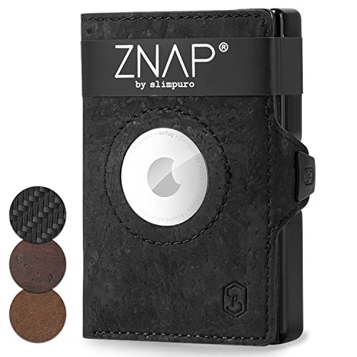ZNAP Airtag Wallet aus Premium Leder | Kreditkartenetui Herren | Geldbörse Herren | RFID-Blockierung & Slim Wallet I Kartenetui, Air Tag Geldbeutel Portemonnaie Herren -12 Karten - Tiefschwarz von slimpuro