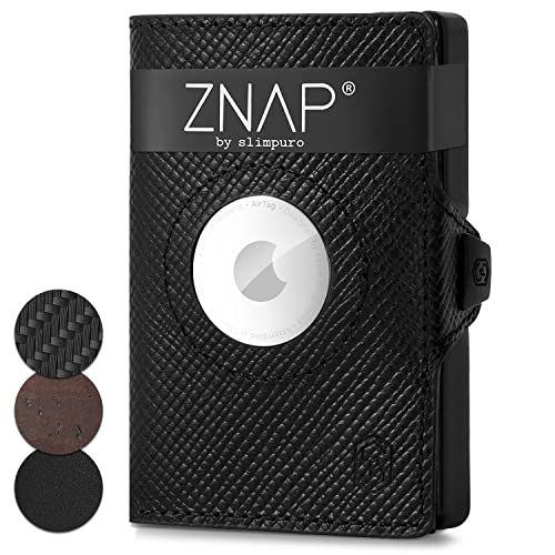 ZNAP Airtag Wallet aus Premium Leder | Kreditkartenetui Herren | Geldbörse Herren | RFID-Blockierung & Slim Wallet I Kartenetui, Air Tag Geldbeutel Portemonnaie Herren -8 Karten - Nachtschwarz von slimpuro