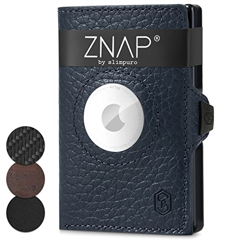 ZNAP Airtag Wallet aus Premium Leder | Kreditkartenetui Herren | Geldbörse | RFID-Blockierung & Slim Wallet I Kartenetui, Air Tag Geldbeutel Portemonnaie Herren -12 Karten - Blau von slimpuro