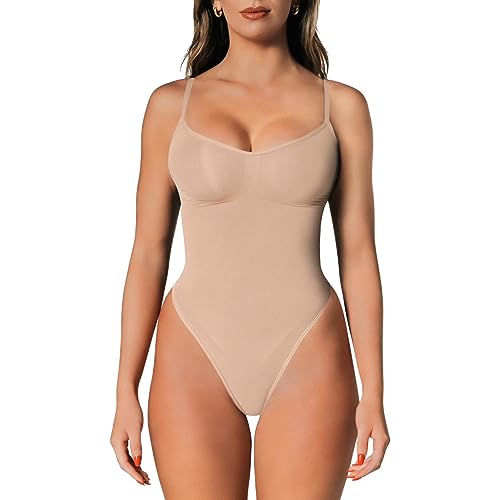 Shapewear für Frauen – Nahtloser Body für Frauen Bauchkontrolle – Body Sculpting Shaper Tanga – Taillenabnehmen & Po-Lifting, Sand, S-M von slims