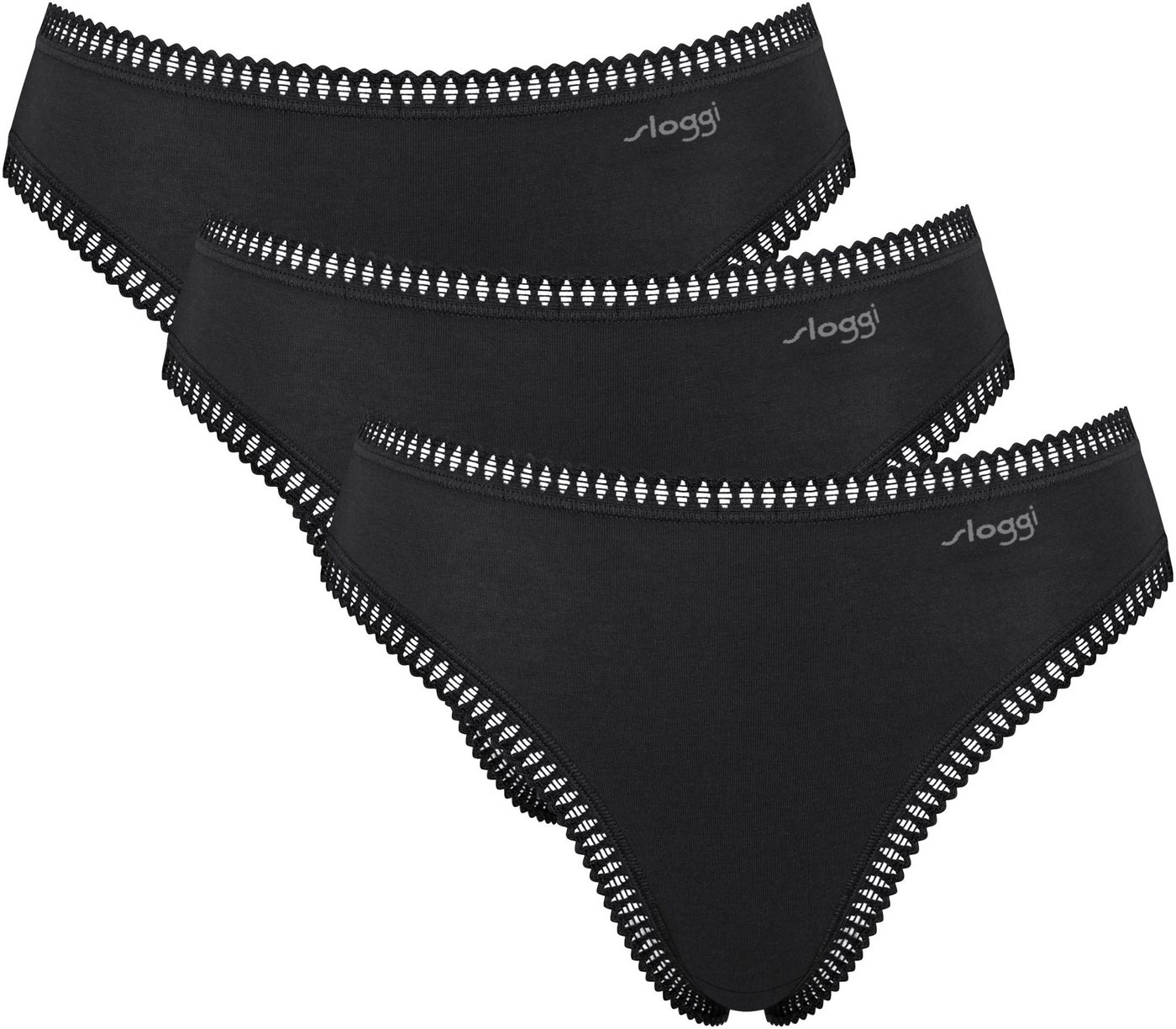 sloggi Slip GO Crush (3er Pack) hoher Beinausschnitt, Spitze, feminin, weich, elastisch, Baumwollmix von sloggi