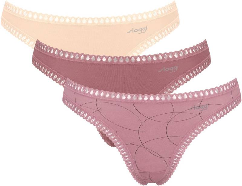 sloggi String GO Crush (3er Pack) mit Spitzendetails, uni, gemustert von sloggi