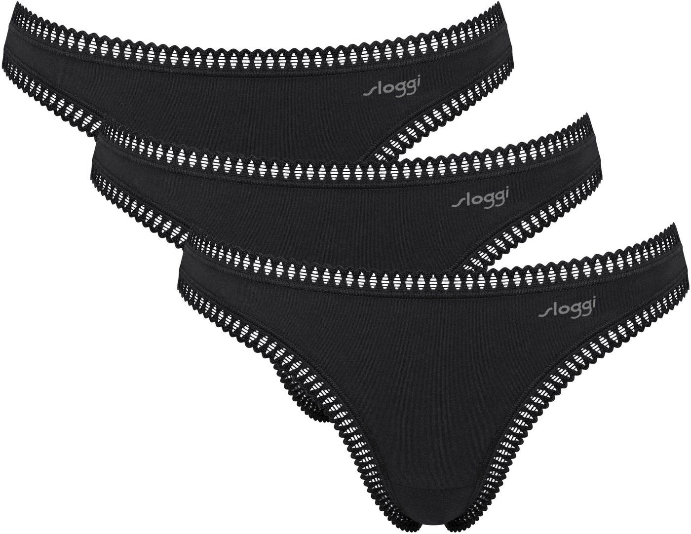sloggi String GO Crush (3er Pack) mit Spitzendetails, uni, gemustert von sloggi