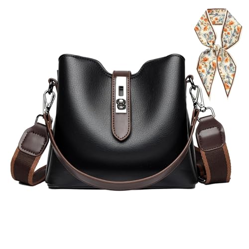 sloiaz Beuteltasche mit drei Riemen for Damen, modische, vielseitige Umhängetasche, elegante Vintage-Tragetasche, Schulterhandtaschen for Damen mit Schal(Black) von sloiaz