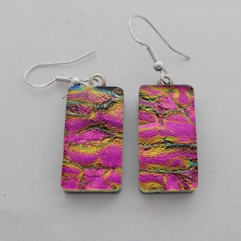 Dichroic Glastropfen Ohrringe Geschmolzener Schwarzer Glasschmuck von slotzkin