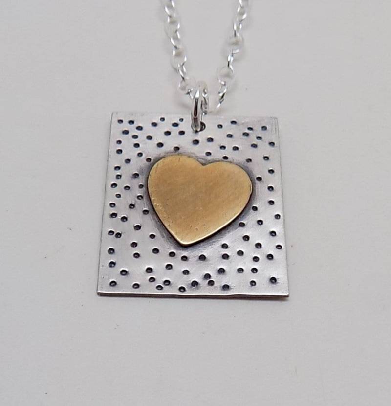 Sterling Silber Herz Anhänger Halskette Mixed Metal Steampunk Schmuck von slotzkin