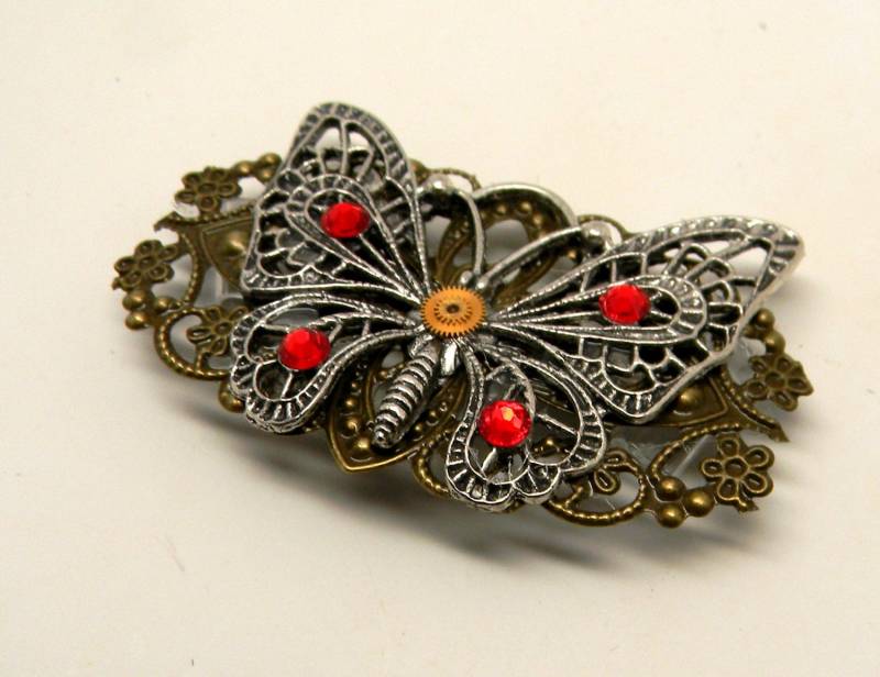 steampunk Schmetterling Mit Kristallen Brosche Anstecknadel. Schmuck von slotzkin