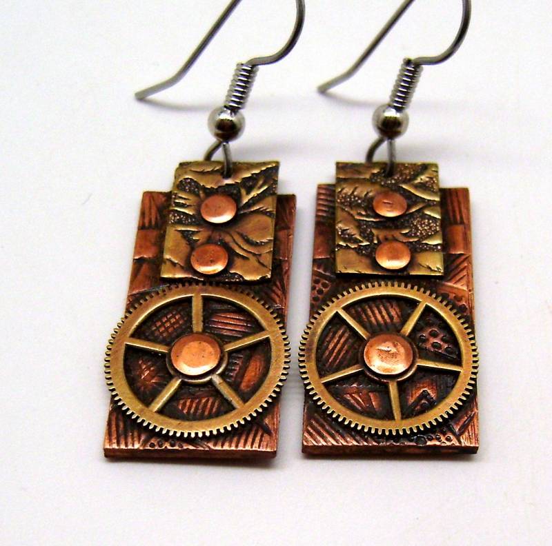 steampunk Schmuck Gemischt Metall. Kupfer . Messing Ohrringe von slotzkin