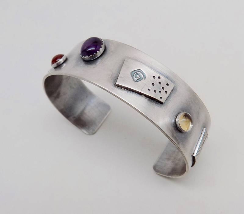 sterling Silber Edelstein Armreif Amethyst, Garnet & Citron von slotzkin
