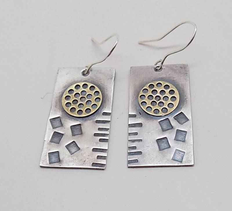 sterling Silber Ohrringe Aus Mischmetall Gestempeltes Design von slotzkin