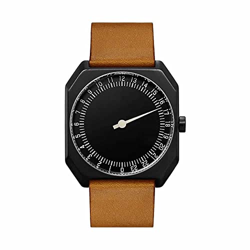 slow Jo 19 – Quarz-Uhr, unisex, braunes Lederarmband im Vintage-Design, schwarzes Gehäuse und Zifferblatt, Analog-Anzeige von slow