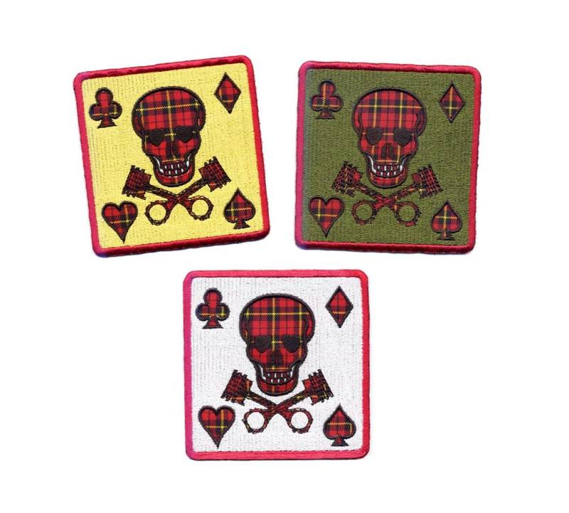 Skull & Pistons Karo Tartan Patch Biker Roller Punk Ace Pik Aufnäher Zum Aufbügeln 9 cm/3, 5 Inch von smARTpatches