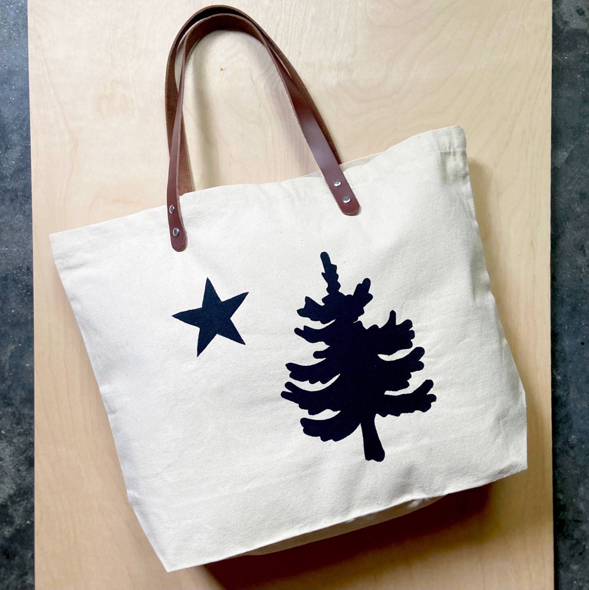 Maine Flag Canvas Tragetasche 1901 Original Große Tragetasche, Ledergriffe Wiederverwendbare Tasche Für Lebensmittel, Strand, Turnbeutel von smallthingsdesignco