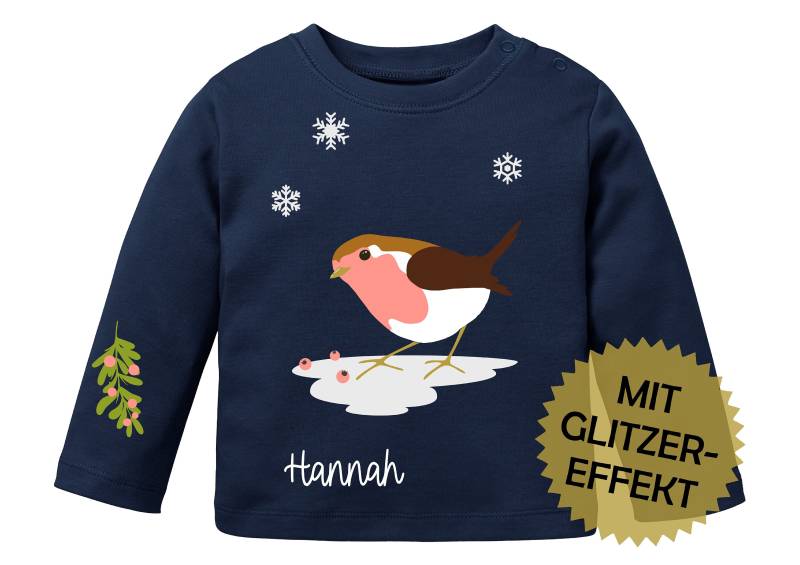 Baby Weihnachtsshirt Mit Süßem Rotkehlchen Und Glittereffekt von smartbabiesDE