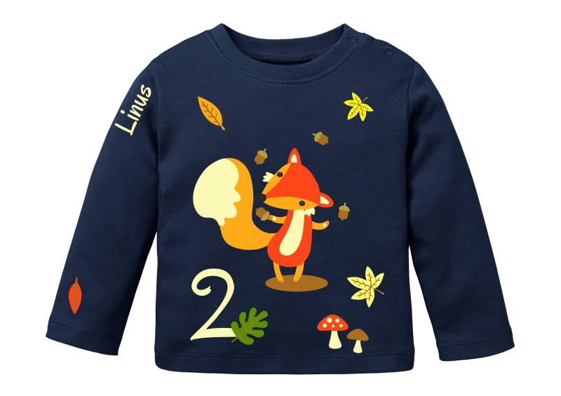 Babyshirt Fuchs Waldtiere Mit Name Und Zahl, Langarm von smartbabiesDE